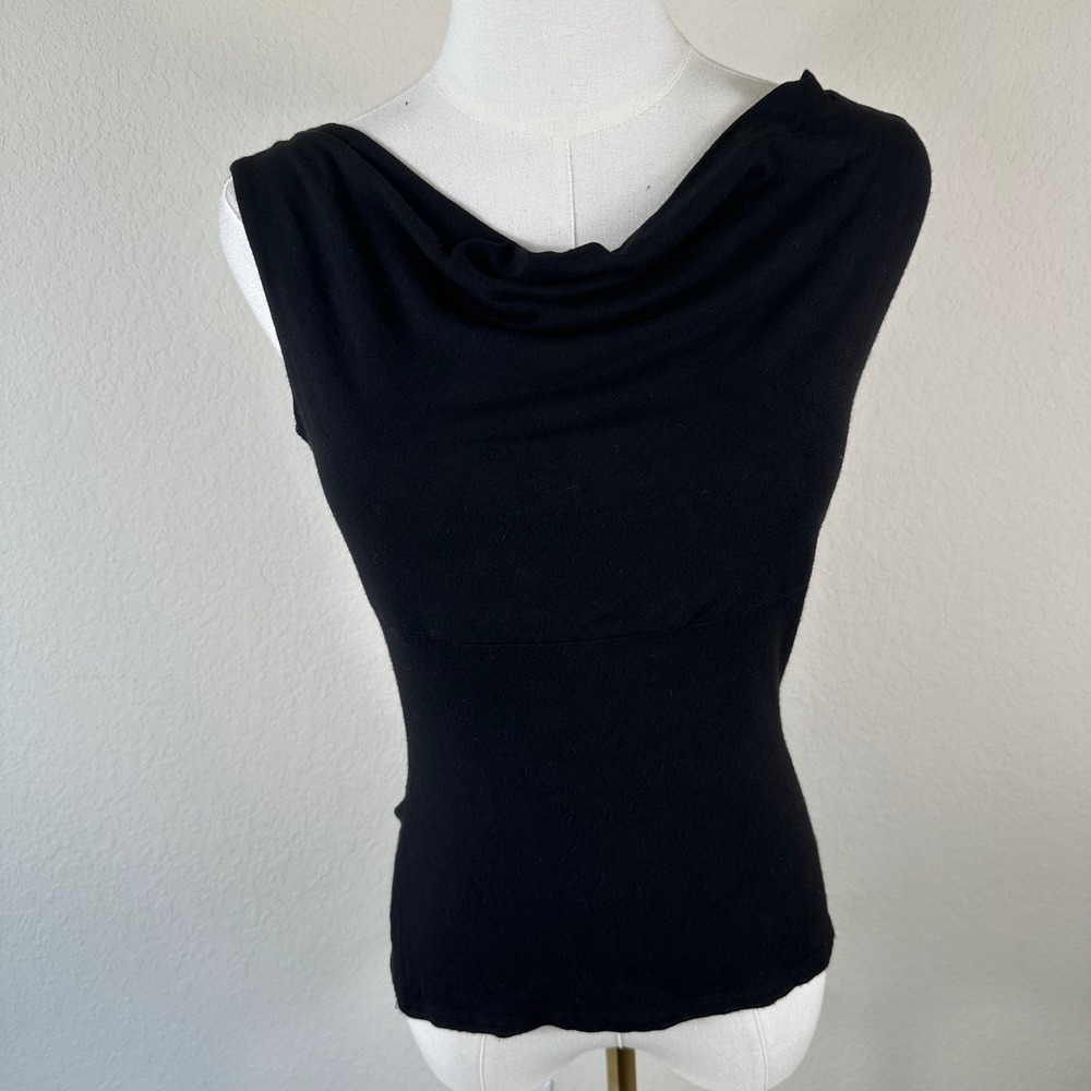 Shine New York Top Women M Black Cowl Neck Draped Sleeveless Blouse Office Work